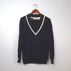Bugle Boy Co. Vintage 90's Oversized Grandpacore Collegiate V-Neck Navy Sweater